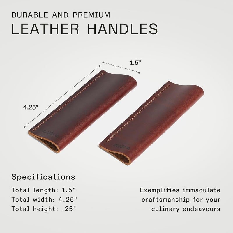 Madein Cookware - Leather Handle Covers - Set of 2 - Custom fit to The Carbon Steel Griddle and Grill Press - Image 5